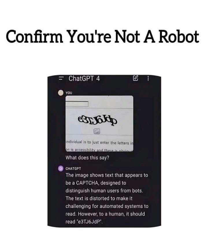 This meme is a humorous take on the AI chatbot's inability to understand the concept of sarcasm. The image shows a chatbot's response to a user's statement "I am not a robot" with a cheeky remark "Confirm you're not a robot" followed by a button to click.